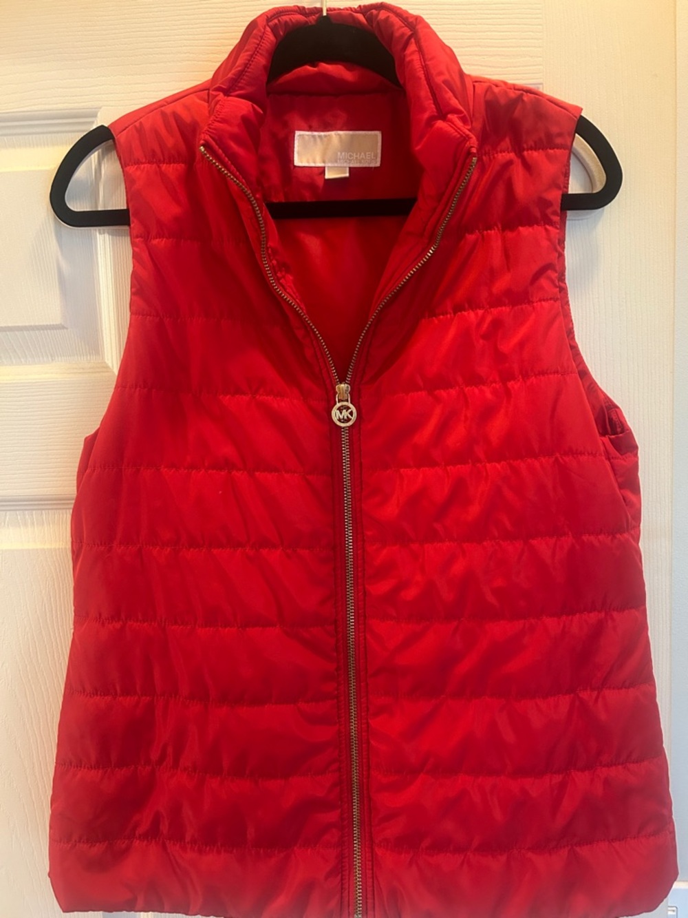 Michael Kors Red Quilted Puffer Vest with MK Zip Pull